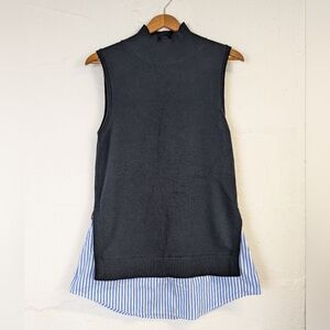 NWT Michael Kors Sweater Vest Womens Medium Mock Neck Navy Blue Preppy Academia